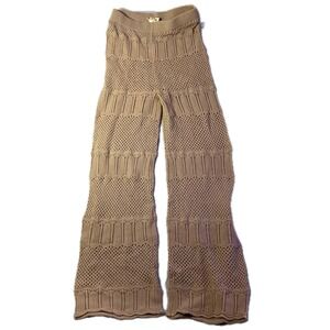 Hippie Rose Crochet Knit Pants Womens Medium Tan Wide Leg